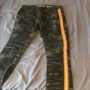 RawX camo motorbike jeans with orange stripe